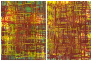 Cantata 27, diptych, acrylic on paper, 12.20 x 18.5 inches (31.3 x 47 cm), 2024